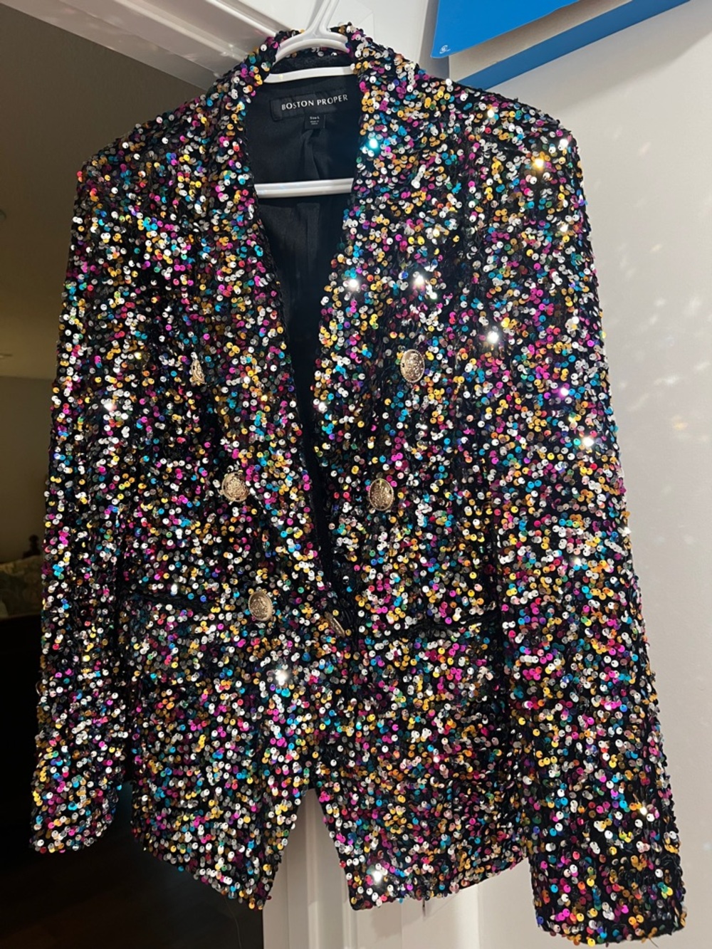 Boston Proper Black Multicolor Sequin Blazer size 10